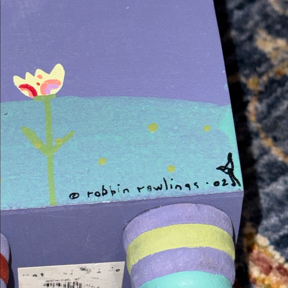 NATURAL LIFE Robin Rawlings wooden pencil/pen holder w/feet for desk blue/purple - Picture 7 of 11